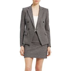 Theory Double Breasted Herringbone 'Angled' Black Wool Jacket Size 00